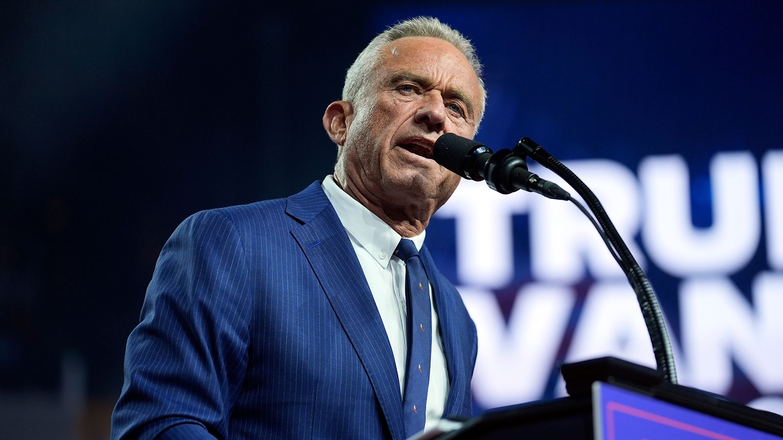 Independent presidential candidate Robert F. Kennedy Jr. speaks as he endorses Republican presidential nominee former President Donald Trump at a campaign rally at the Desert Diamond Arena, Friday, August 23, 2024, in Glendale, Arizona.