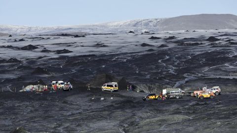 Rescue teams at the scene after an ice cave partially collapsed at the Breidamerkurjokull glacier, in southeastern Iceland, on August 26, 2024.