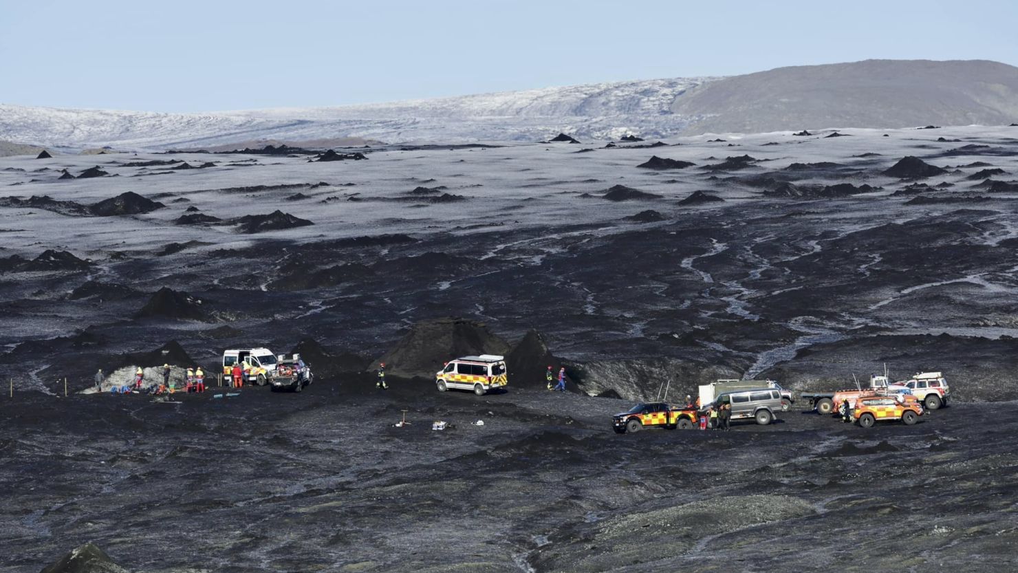 Rescue teams at the scene after an ice cave partially collapsed at the Breidamerkurjokull glacier, in southeastern Iceland, on August 26, 2024.