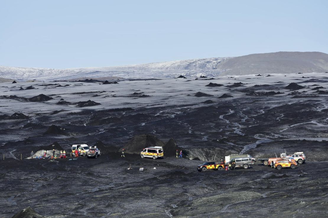 Rescue teams at the scene after an ice cave partially collapsed, at the Breiðamerkurjökull glacier, in southeastern Iceland.