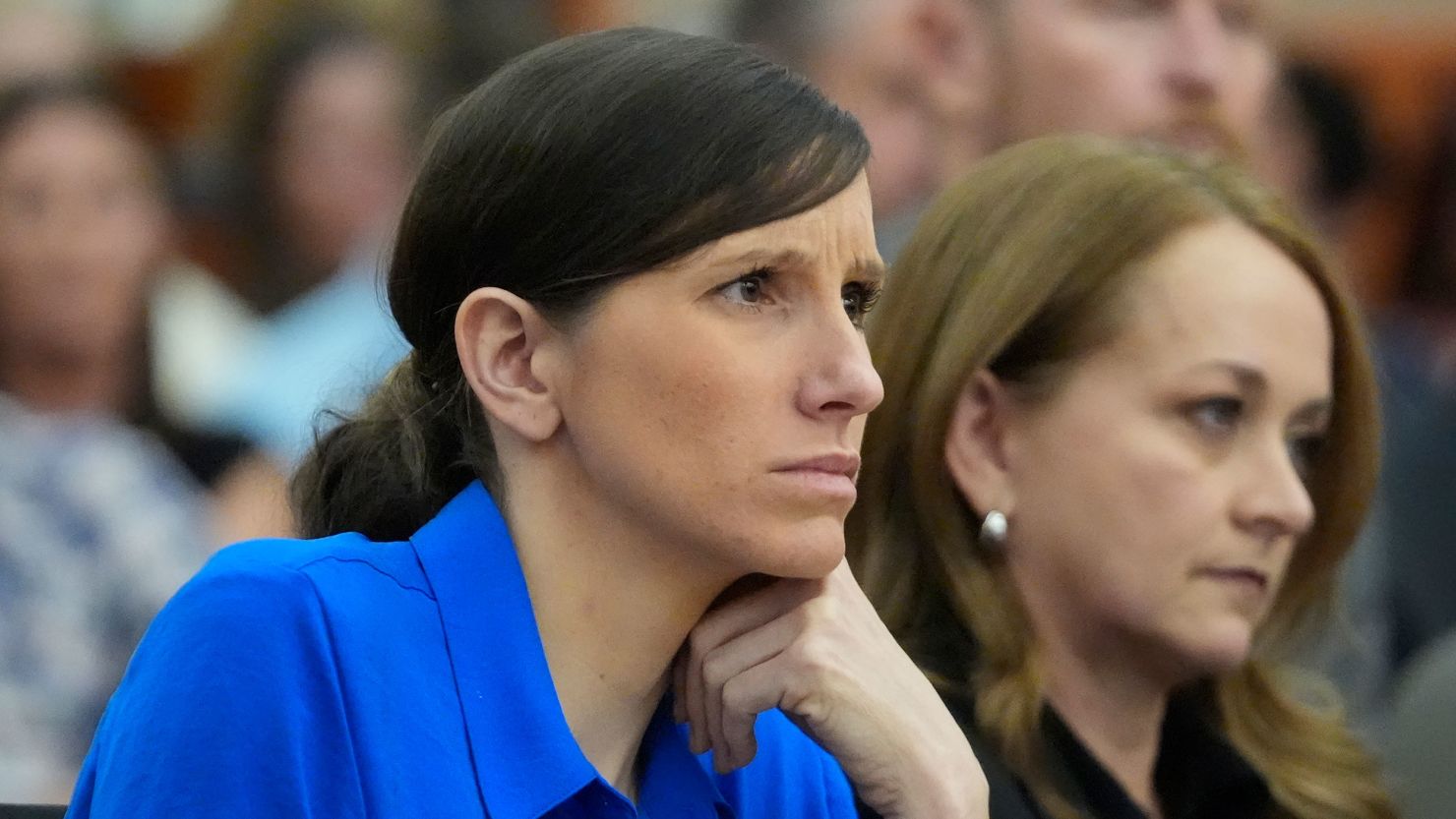 Kouri Richins, a Utah mother of three who is accused of fatally poisoning her husband, looks on during a court hearing Tuesday, Aug. 27, 2024, in Park City, Utah.