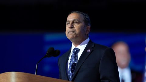 Rep. Raja Krishnamoorthi, D-Ill., speaks at the 2024 Democratic National Convention, Aug. 22, 2024 in Chicago.