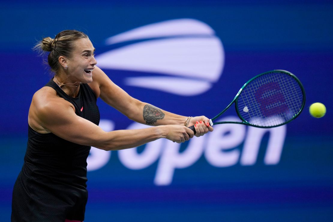 Aryna Sabalenka in her semi-final match on Thursday against Emma Navarro.