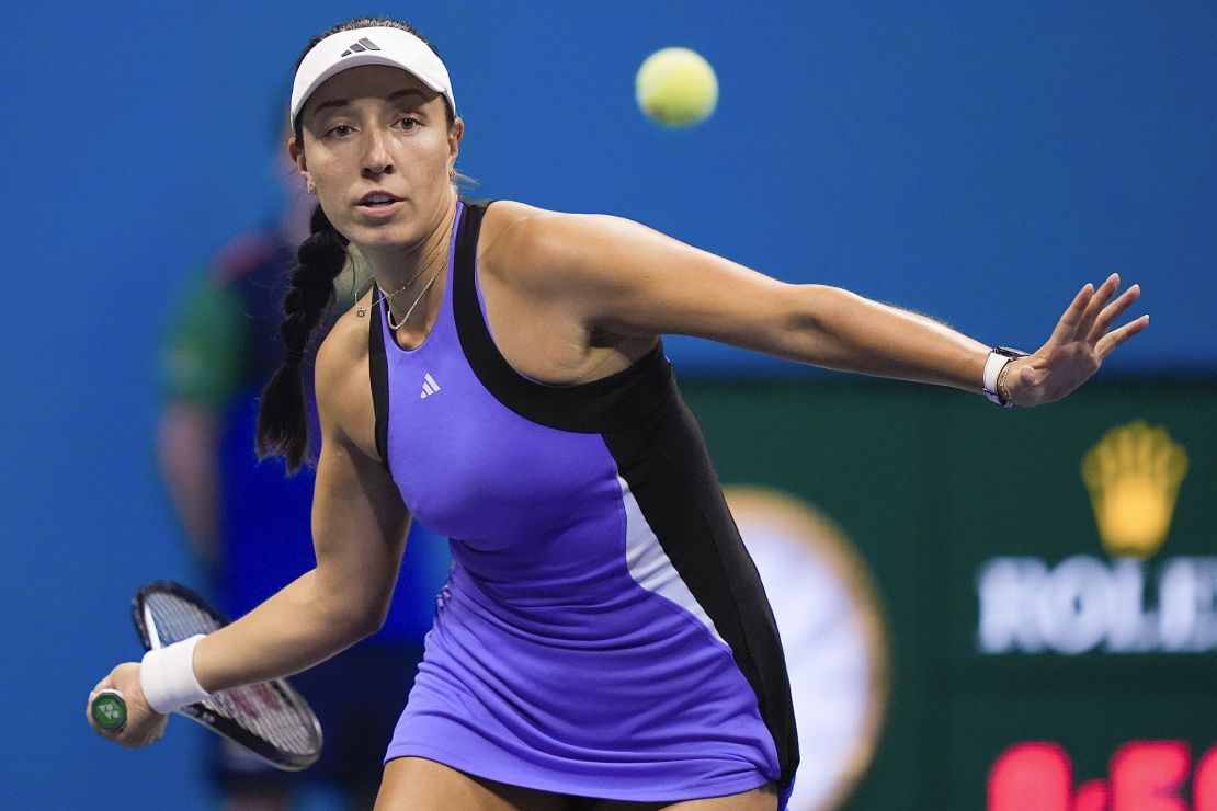 Pegula hits a forehand during her semifinal match.