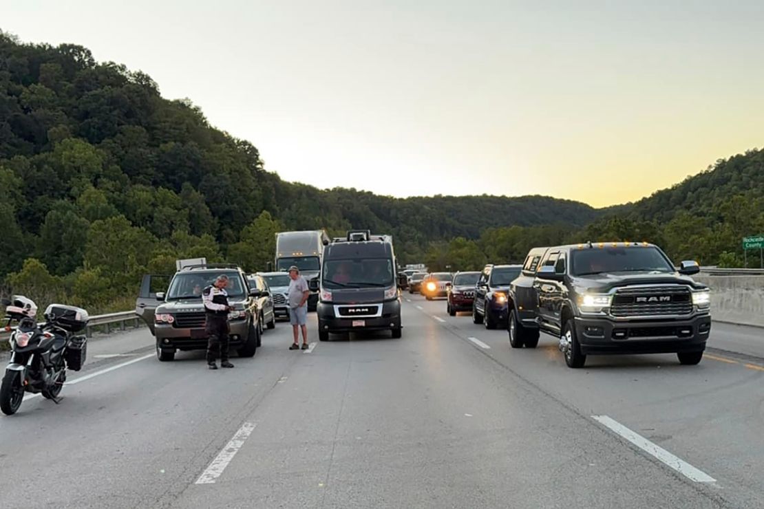 Traffic halted during the shooting north of London, Kentucky, on Saturday.