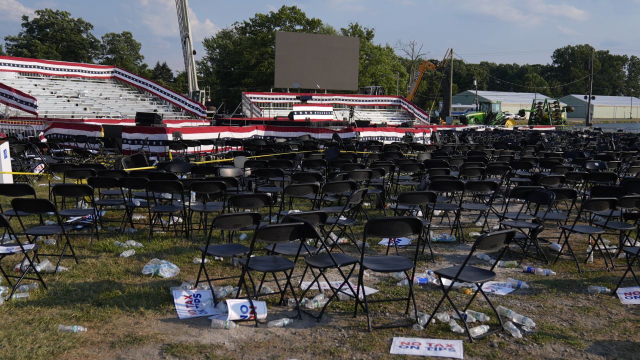 A campaign rally site for former President Donald Trump is empty following an assassination attempt on July 13, in Butler, Pennsylvania.