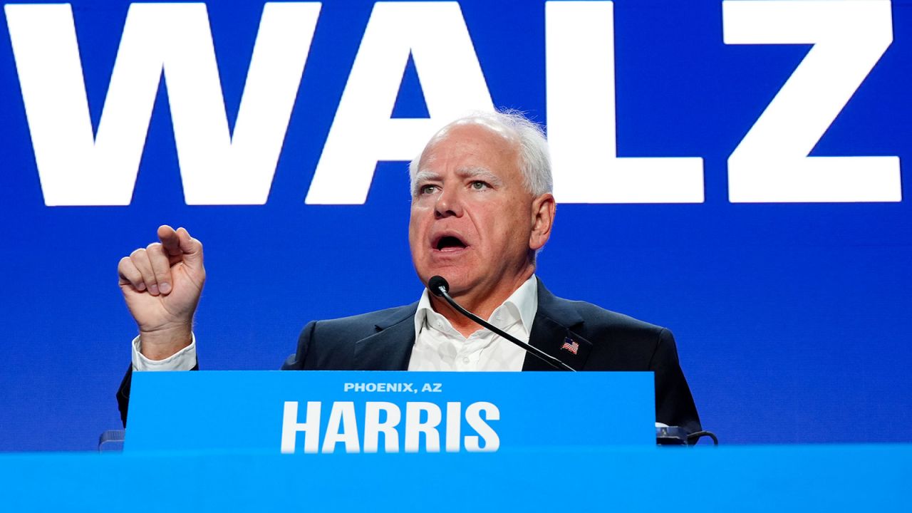 Tim Walz speaks at a campaign event in Mesa, Arizona, on September 10.