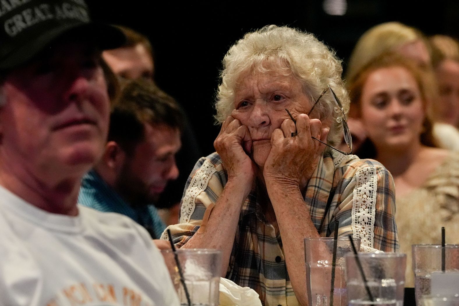 Trump supporter Pat Tuttle watches the debate from Jonathan's Grille in Nashville, Tennessee.