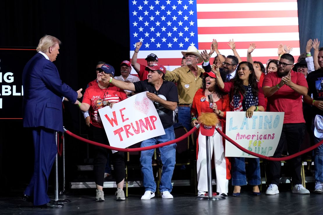 Former President Donald Trump greets supporters at a campaign event on September 12, 2024, at the Linda Ronstadt Music Hall in Tucson, Arizona.