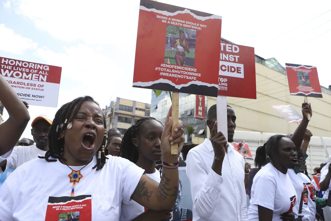 A march is held in the Kenyan city of Eldoret following Cheptegei's death.