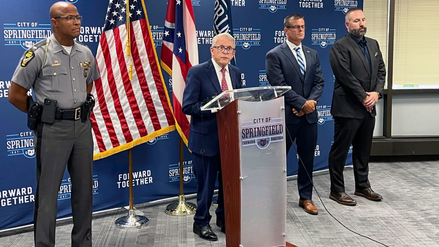 Ohio Gov. Mike DeWine speaks during a news conference on September 16 in Springfield, Ohio.