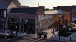 A man walks through Downtown Springfield, Ohio, Monday, Sept. 16, 2024. (AP Photo/Jessie Wardarski)