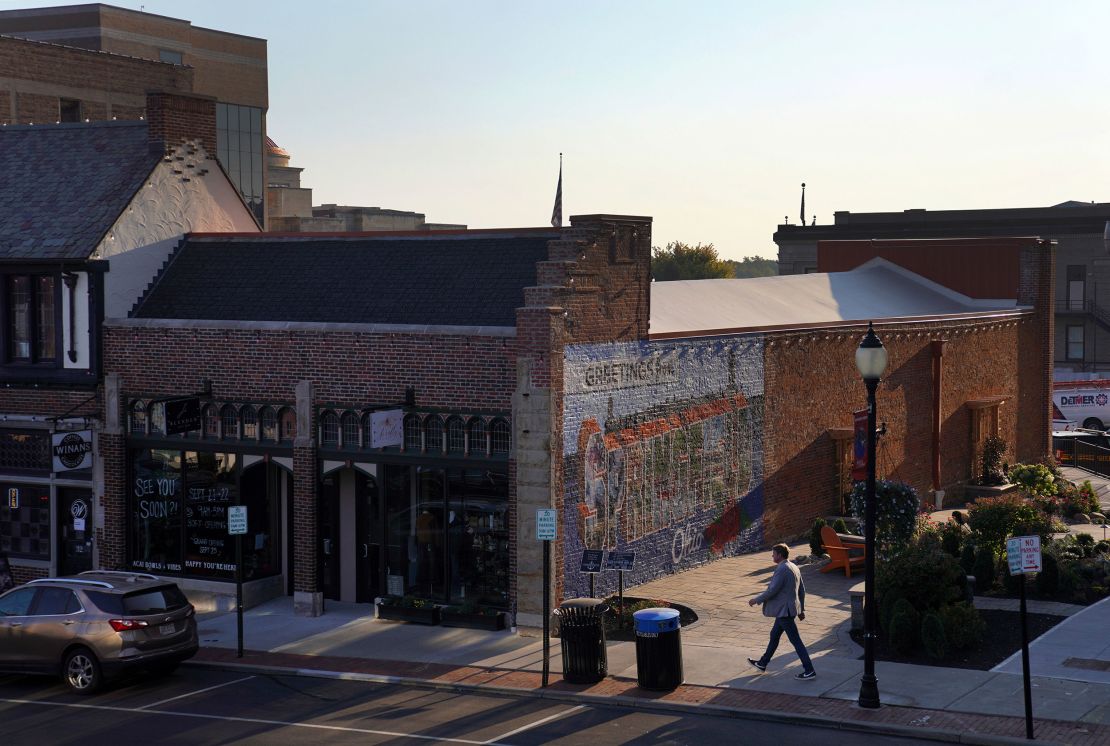 A man walks through downtown Springfield, Ohio, on September 16.