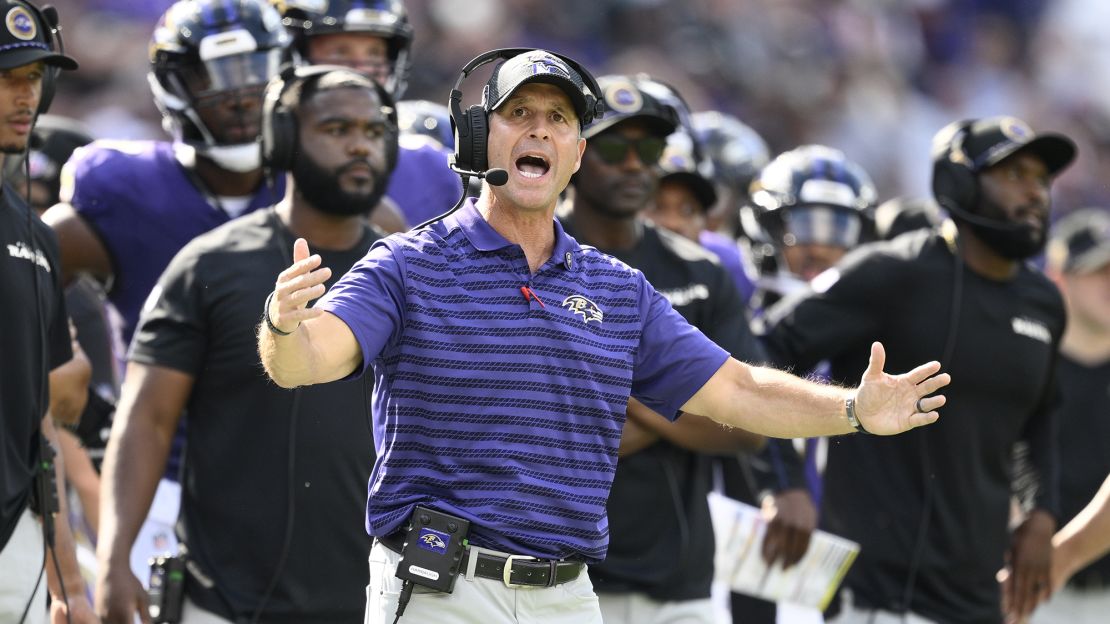 Ravens head coach John Harbaugh looks on during the loss to the Raiders in Week 2.