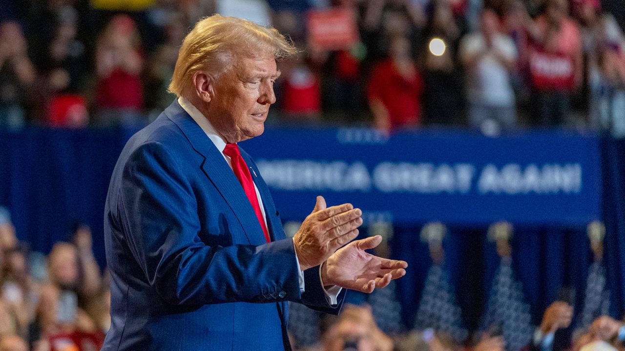 Republican presidential nominee former President Donald Trump arrives to speak at a campaign event at Nassau Coliseum, Wednesday, Sept.18, 2024, in Uniondale, N.Y. (AP Photo/Alex Brandon)