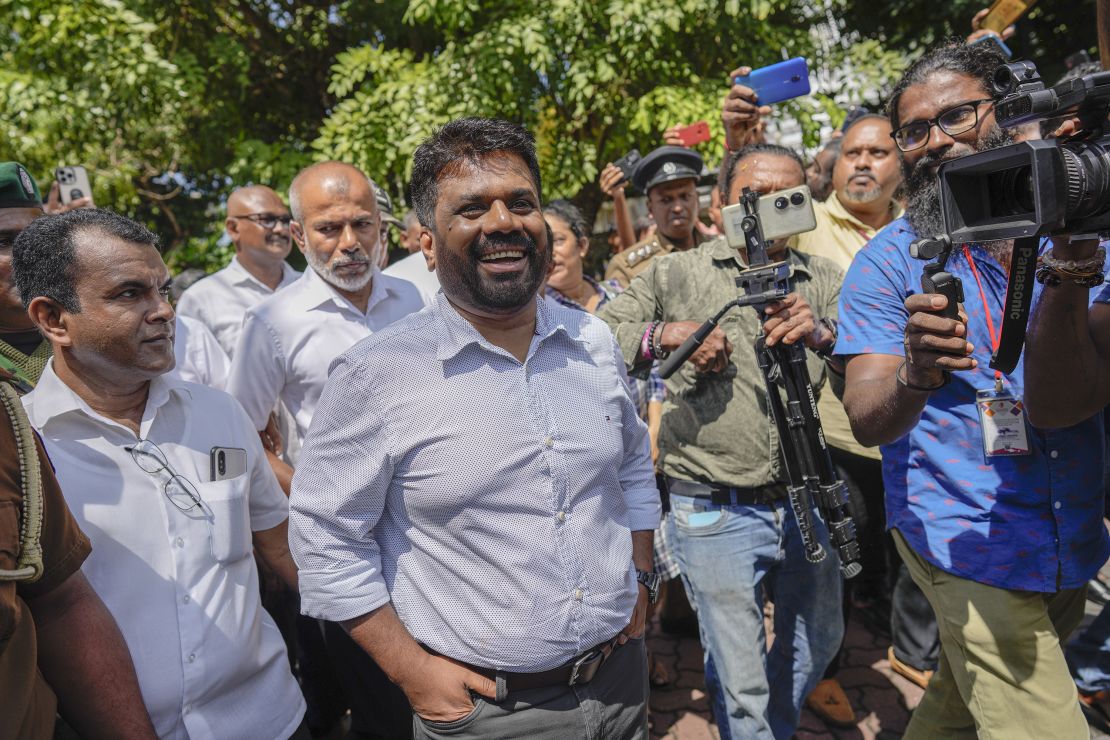 Anura Kumara Dissanayake of the National People's Power party leaves a polling station after casting his vote in Colombo, Sri Lanka, on Sept. 21, 2024.