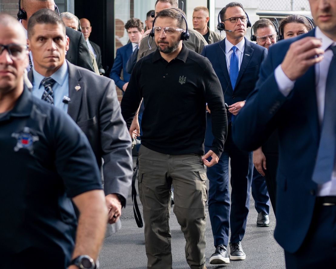 Ukrainian President Volodymyr Zelensky tours the Scranton Army Ammunition Plant on September 22, 2024.