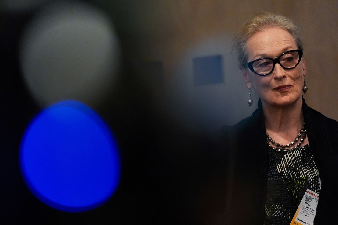 Meryl Streep attends a press conference following an event on "The Inclusion of Women in the Future of Afghanistan," on September 23, 2024, at the United Nations headquarters.