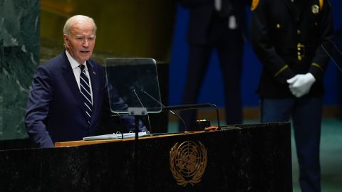 President Joe Biden addresses the 79th session of the United Nations General Assembly, Tuesday, Sept. 24, 2024, at UN headquarters. (AP Photo/Julia Demaree Nikhinson)