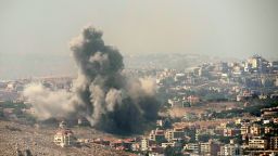 Smoke rises from Israeli airstrikes in the southern village of Kfar Rouman, seen from Marjayoun, south Lebanon, Wednesday, Sept. 25, 2024. (AP Photo/Hussein Malla)