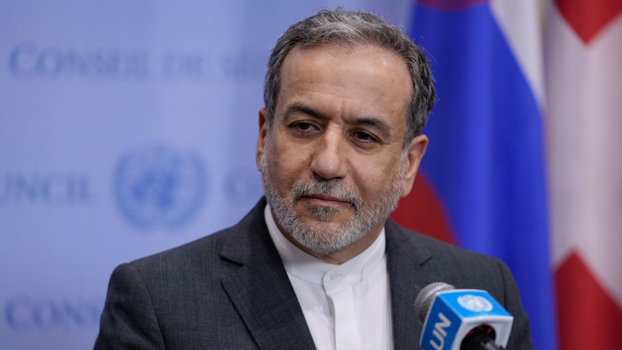 Iranian Foreign Minister Abbas Araghchi speaks during a news conference Wednesday at the United Nations.