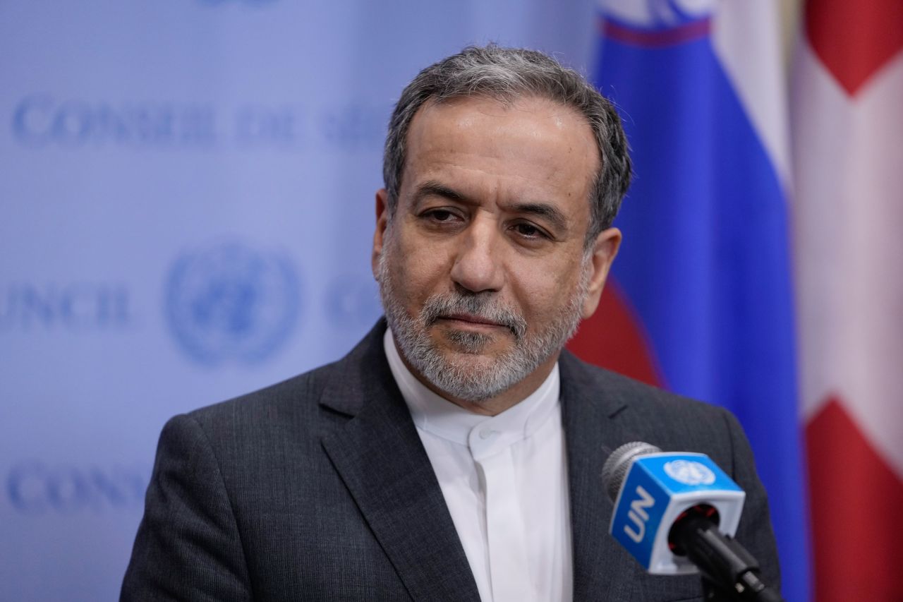 Iranian Foreign Minister Abbas Araghchi speaks during a news conference Wednesday at the United Nations.