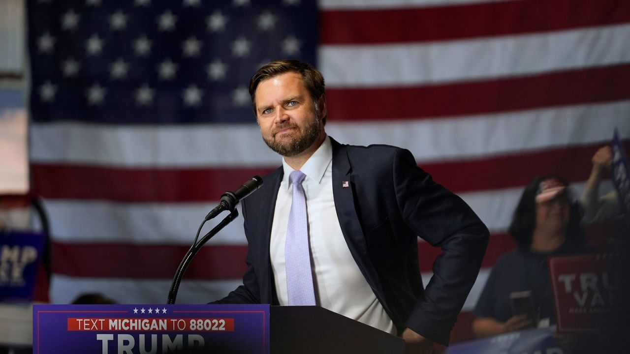 Sen. JD Vance speaks at a campaign event on Wednesday, September 25, in Traverse City, Michigan.