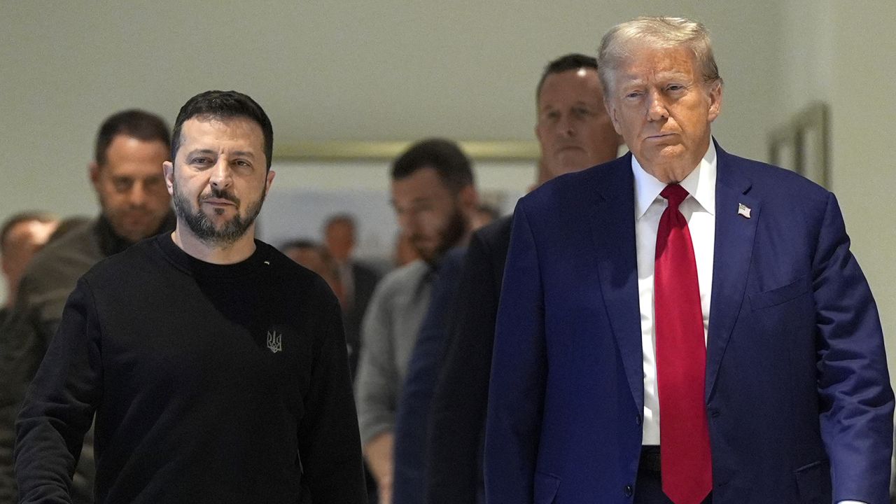 Former President Donald Trump meets with Ukraine's President Volodymyr Zelensky at Trump Tower in New York City on Friday.