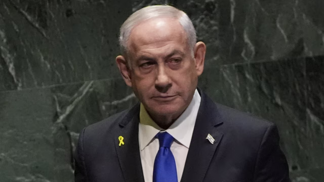Israeli Prime Minister Benjamin Netanyahu addresses the 79th session of the United Nations General Assembly, on September 27.