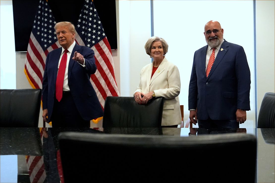 Susie Wiles joines Republican presidential nominee, former President Donald Trump as he meets with Ukraine's President Volodymyr Zelenskyy at Trump Tower in New York, on September 27, 2024.