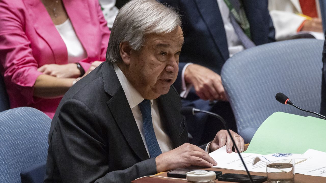 UN Secretary-General Antonio Guterres speaks during a Security Council meeting at United Nations headquarters, on Friday, September 27.