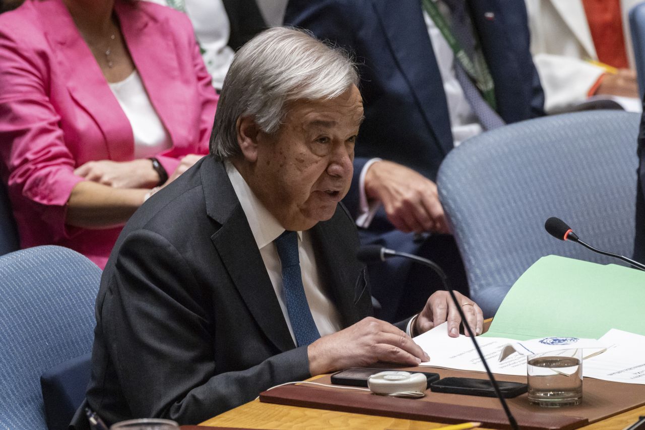 UN Secretary-General Antonio Guterres speaks during a Security Council meeting at United Nations headquarters, on Friday, September 27.