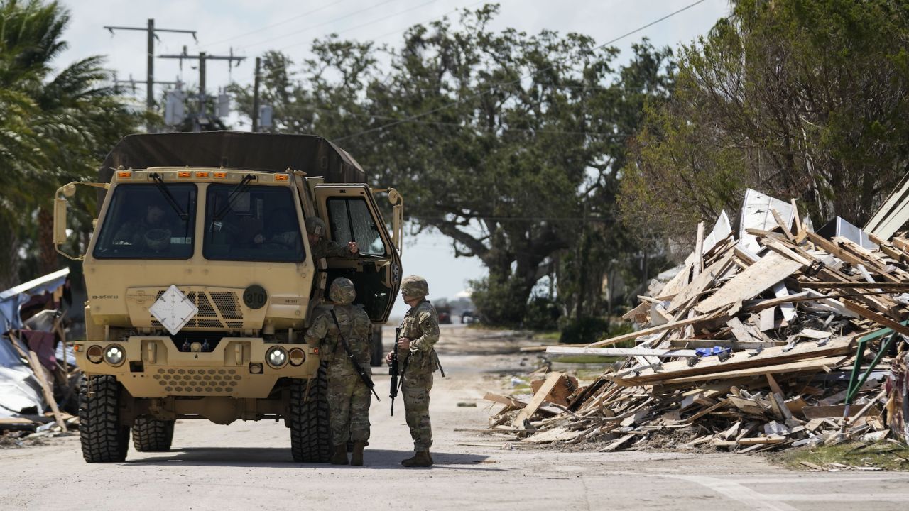 Members of the Florida National Guard are seen in the aftermath of Hurricane Helene, in Cedar Key, Florida on September 27.