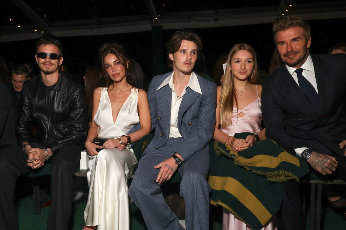 From left to righ, Romeo Beckham, Jackie Apostel, Cruz Beckham, Harper Beckham and David Beckham at Victoria Beckham.