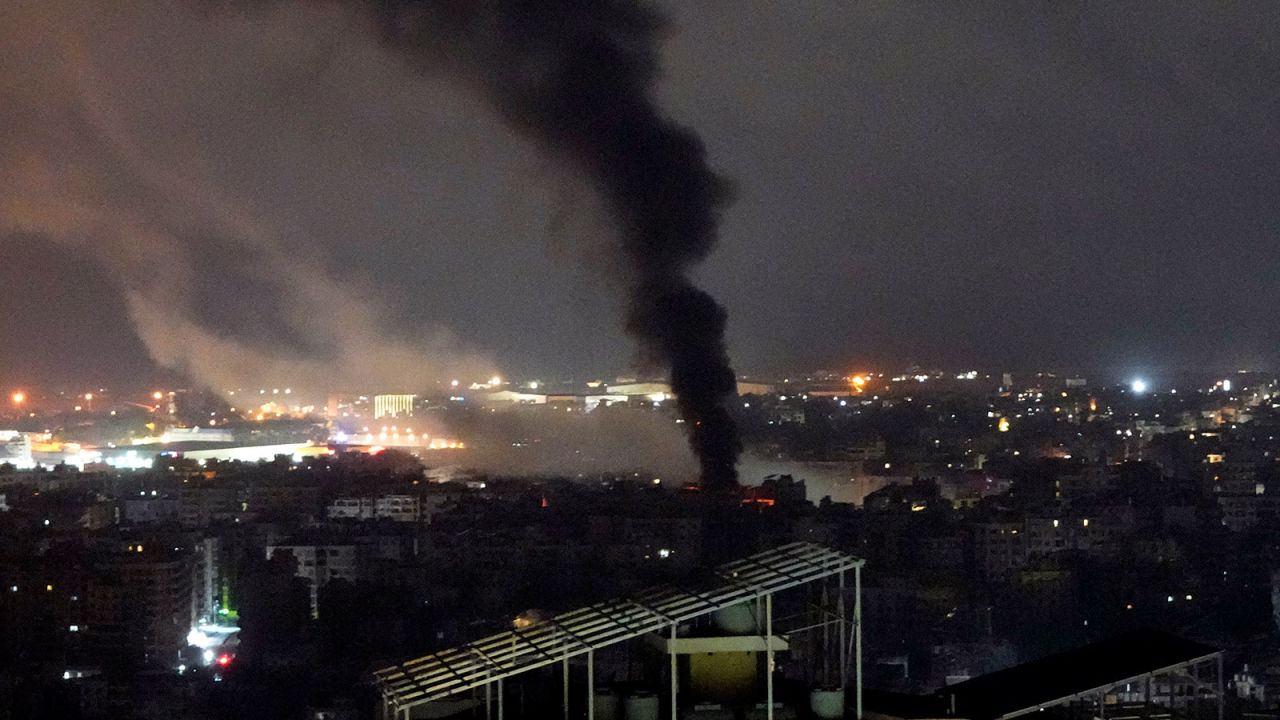 Smoke rises from Israeli airstrikes in Beirut's southern suburbs, on Saturday, September 28.