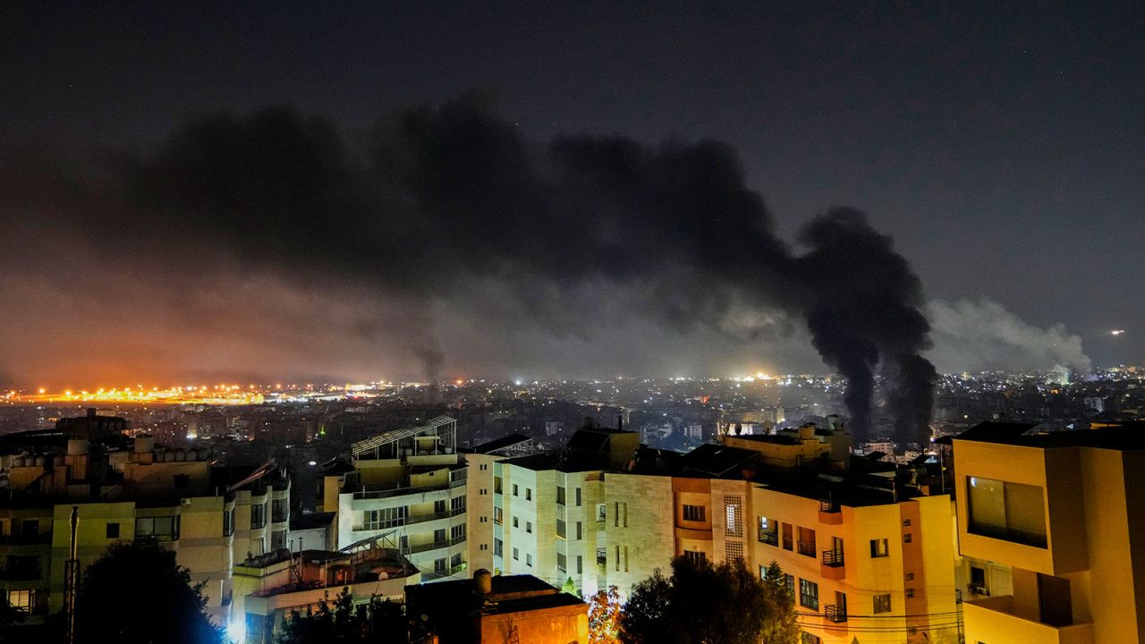 Smoke rises from Israeli airstrikes in Beirut's southern suburbs, Lebanon, Saturday, Sept. 28, 2024. (AP Photo/Hassan Ammar)