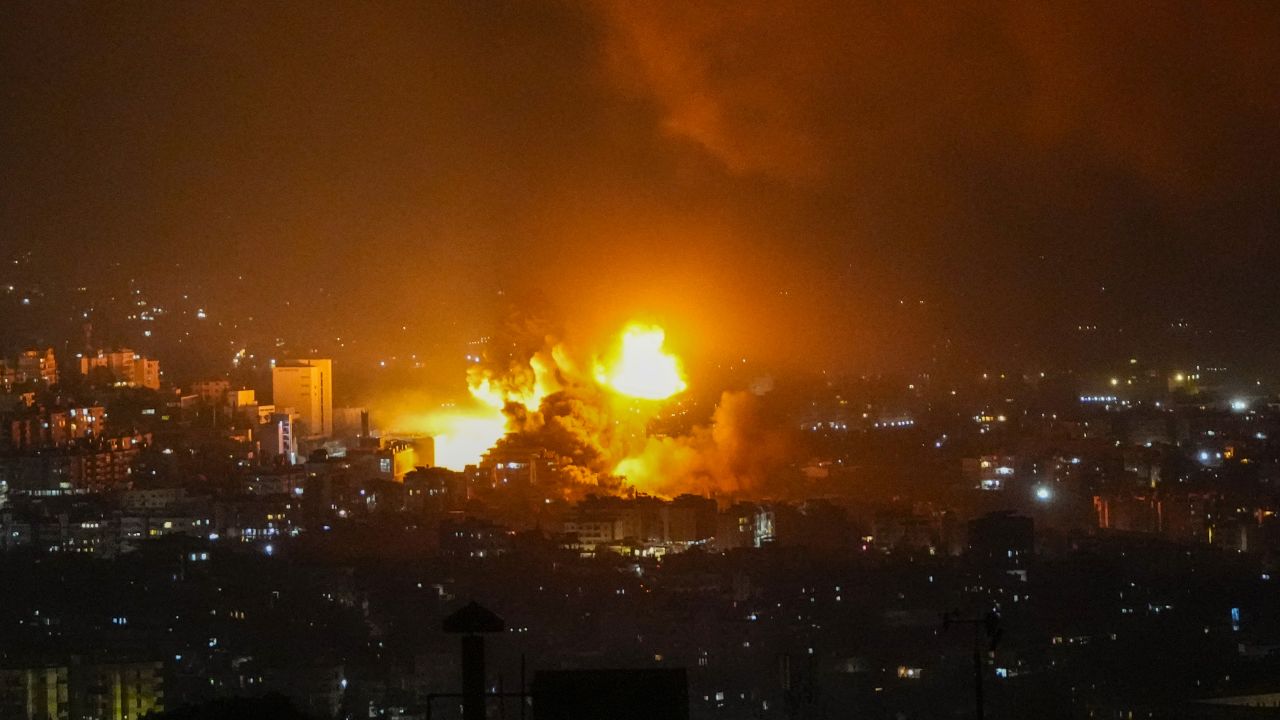 Smoke rises from Israeli airstrikes in Beirut's southern suburbs, on Saturday, September 28.