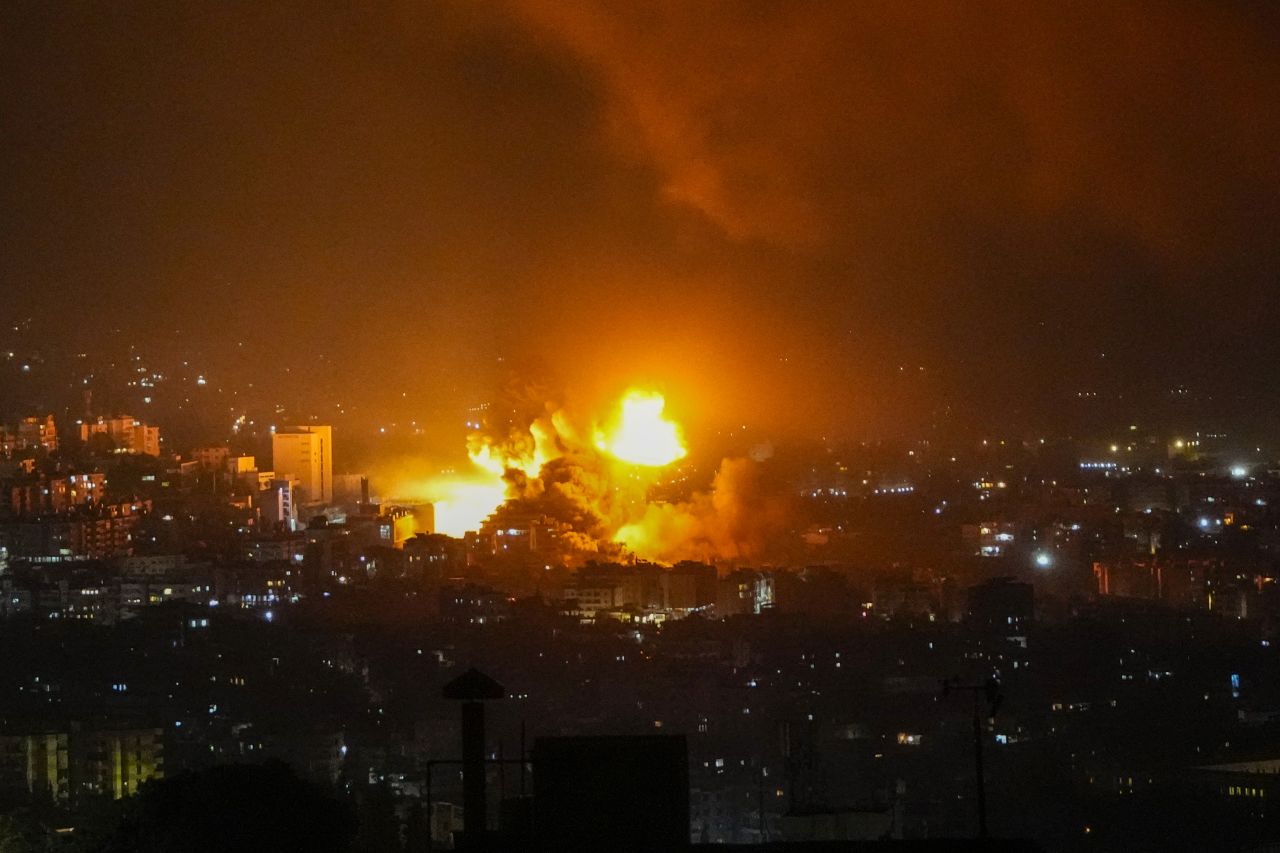 Smoke rises from Israeli airstrikes in Beirut's southern suburbs, on Saturday, September 28.