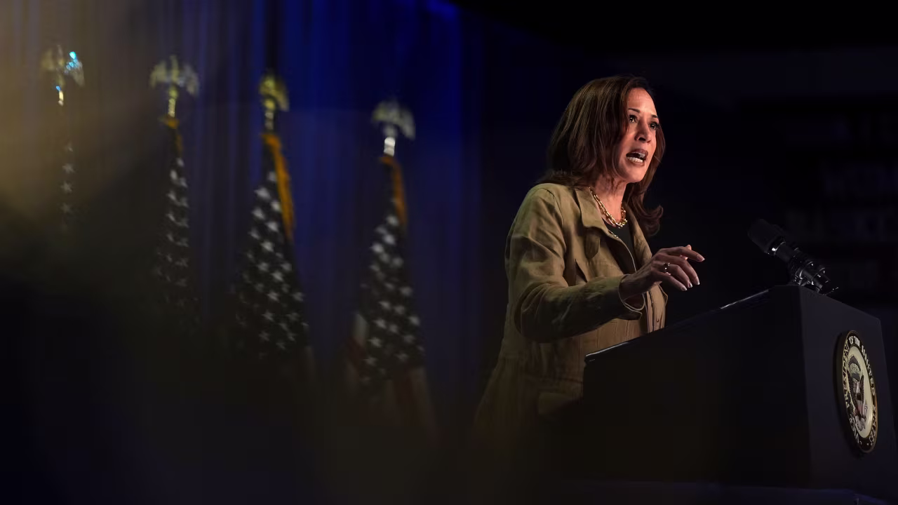 Vice President Kamala Harris speaks at Cochise College Douglas Campus in Douglas, Arizona, on Friday.