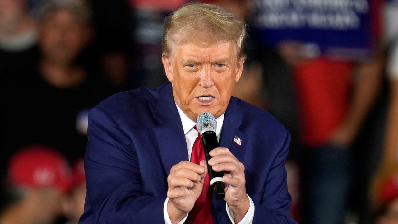 Former President Donald Trump speaks at a town hall event at Macomb Community College in Warren, Michigan, on Friday.