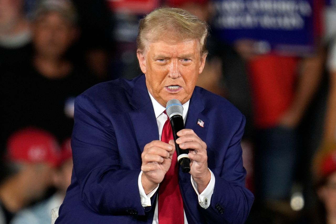 Former President Donald Trump speaks at a town hall event in Warren, Michigan, on September 27.