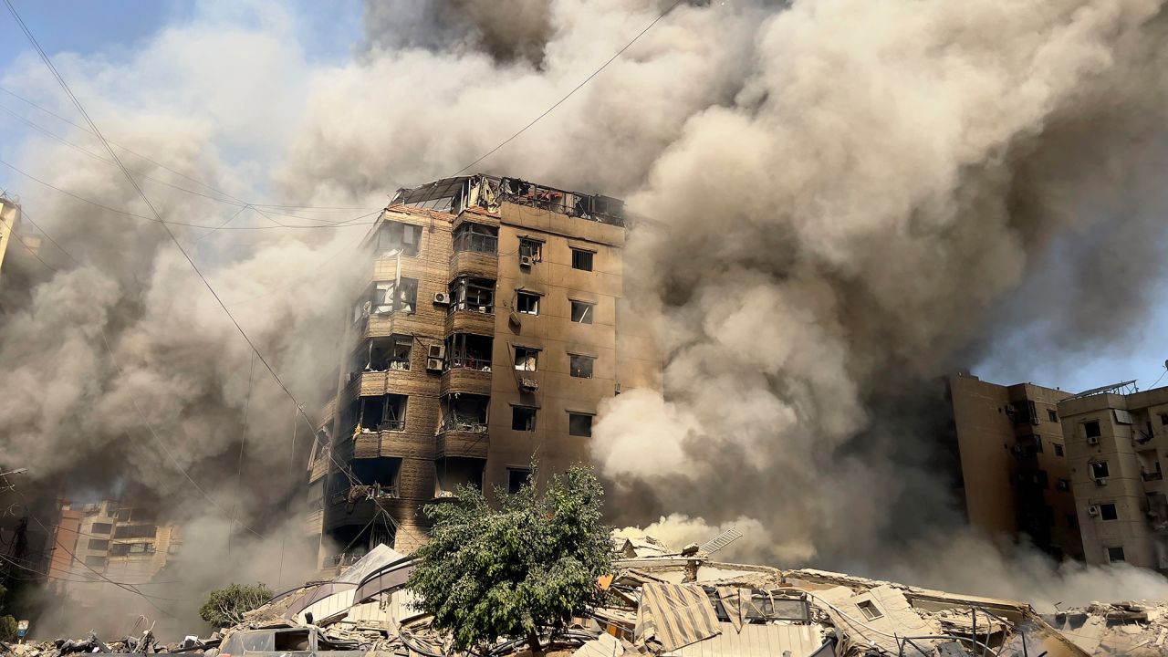 Smoke rises from Israeli airstrikes in Beirut's southern suburbs on Saturday, September 28.