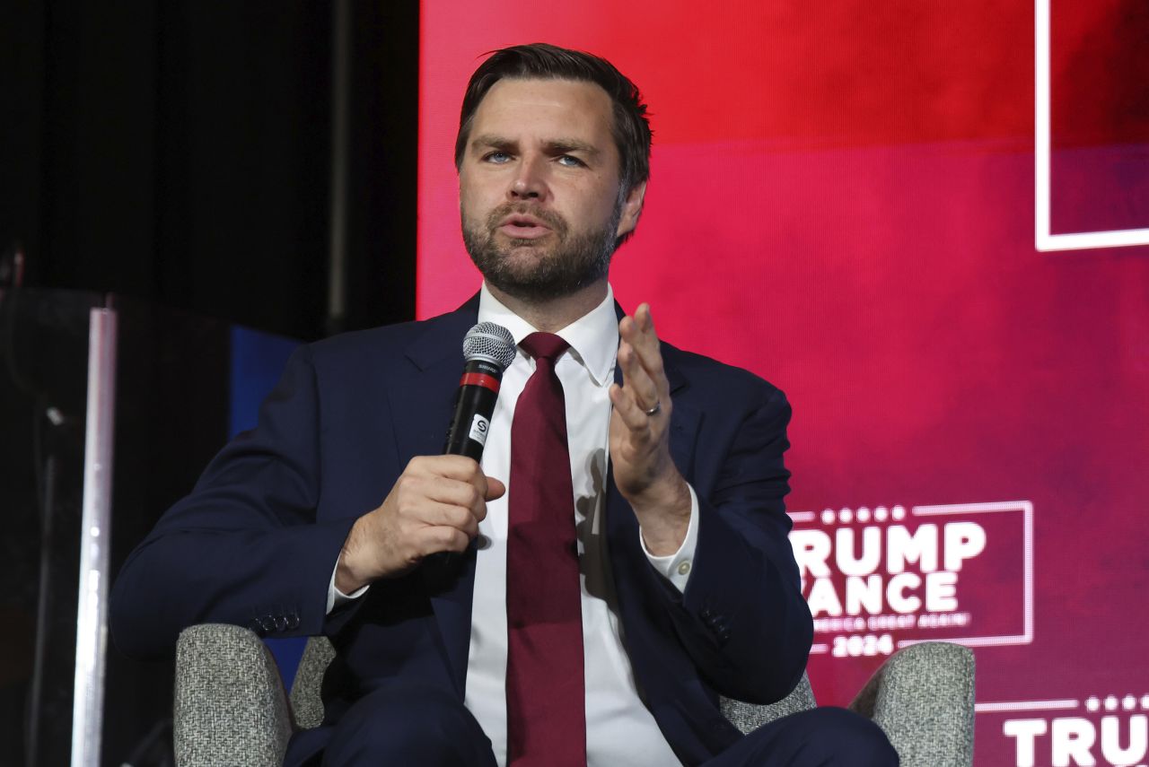 Sen. J.D. Vance speaks at a town hall campaign event in Monroeville, Pennsylvania, on September 28.