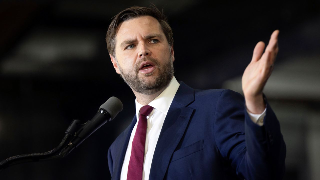 Republican vice presidential nominee JD Vance speaks at a campaign rally in Newtown, Pennsylvania, on Saturday.