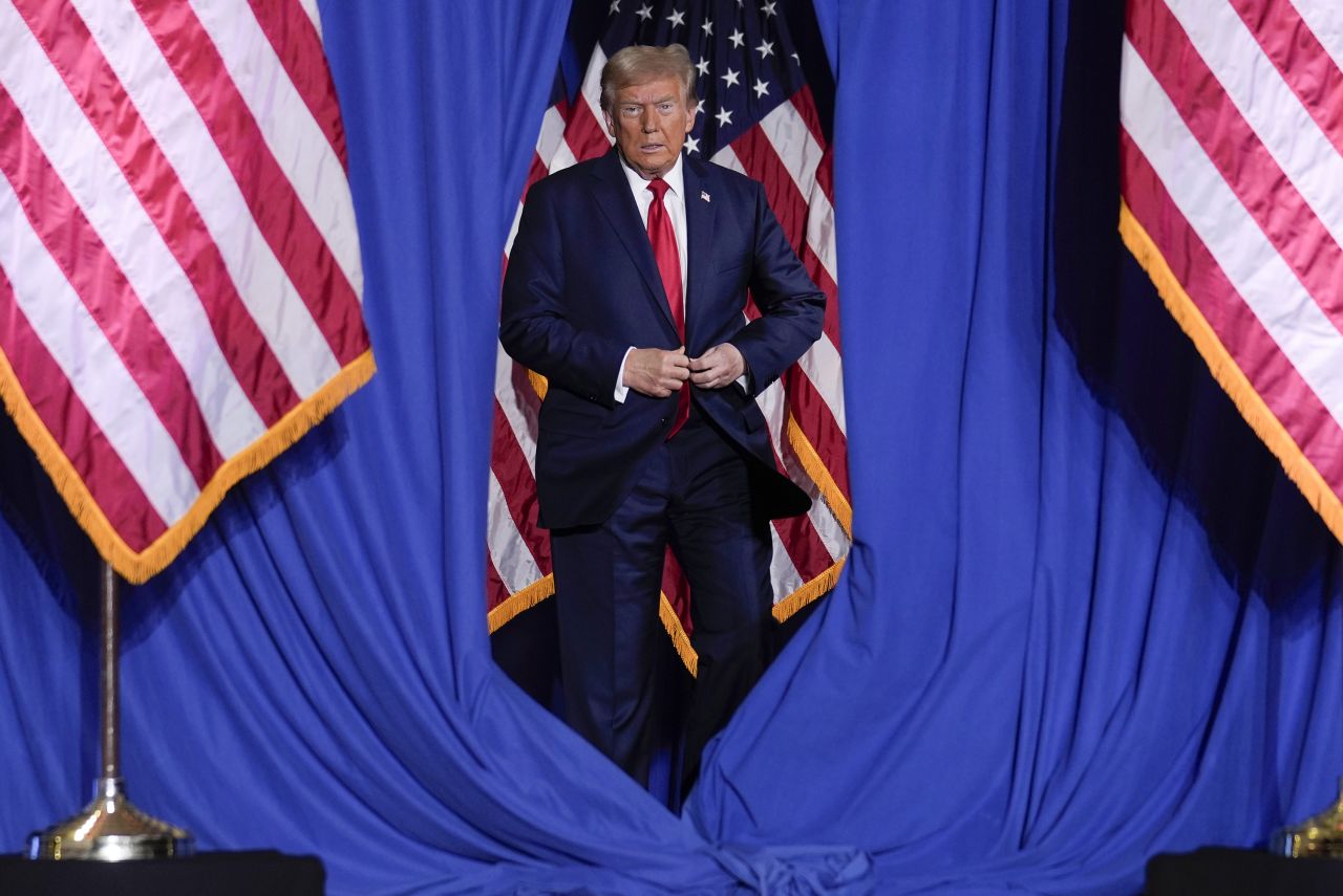 Former President Donald Trump arrives for a campaign event in Erie, Pennsylvania, on September 29.