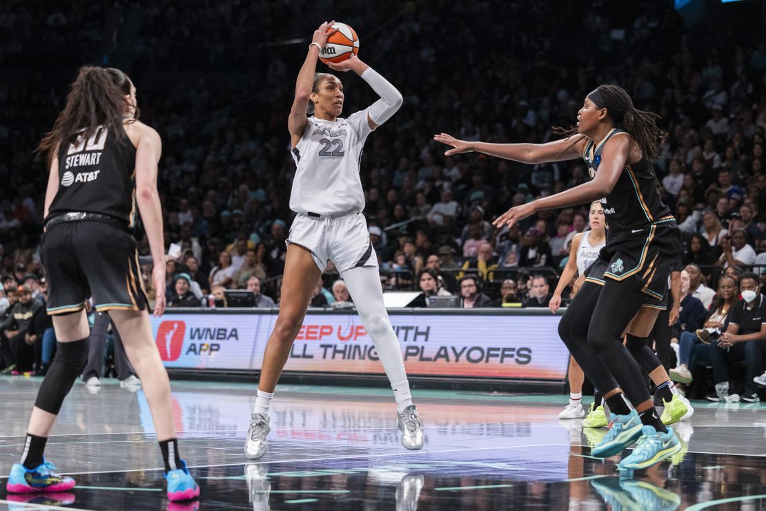 Las Vegas Aces center A'ja Wilson was also named to the All-WNBA first team.