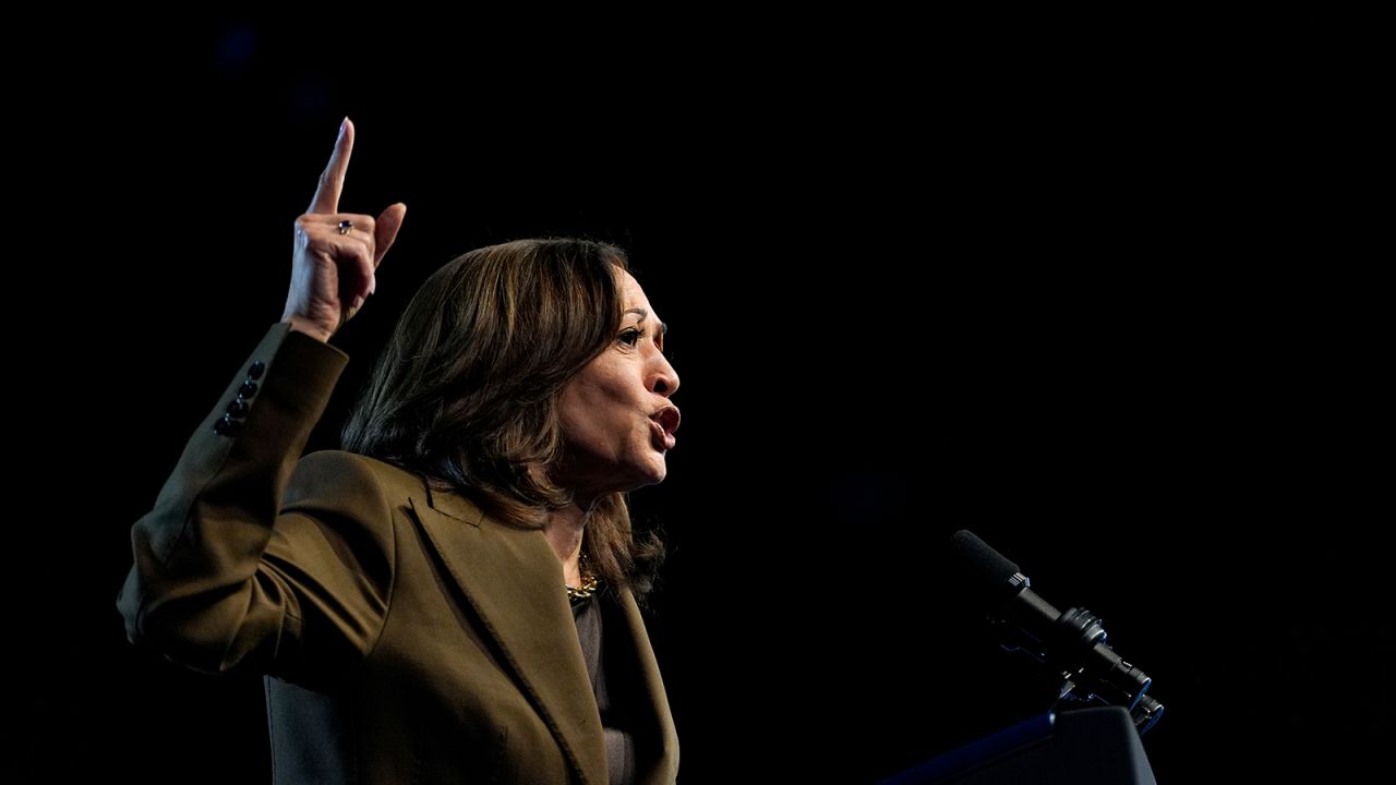 Democratic presidential nominee Vice President Kamala Harris speaks at a rally in Las Vegas on Sunday.