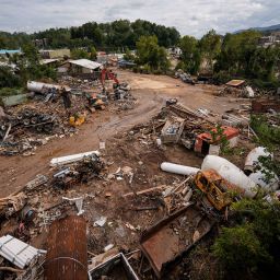 Debris is seen in the aftermath of Hurricane Helene, Monday, Sept. 30, 2024, in Asheville, N.C. (AP Photo/Mike Stewart)