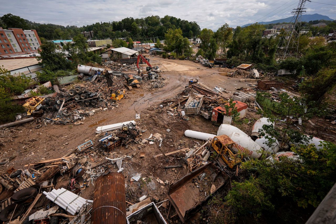 Debris is seen in the aftermath of Hurricane Helene on September 30 in Asheville, North Carolina.