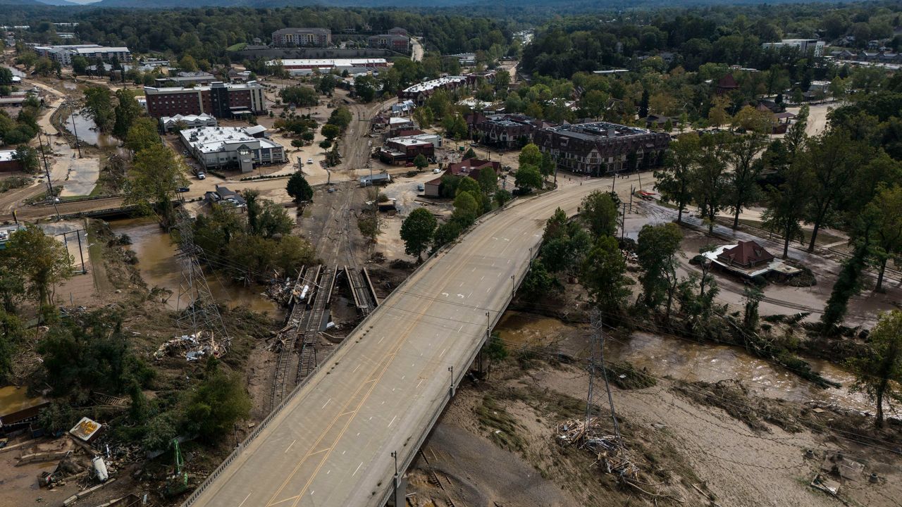 Debris is seen in the aftermath of Hurricane Helene, in Asheville, North Carolina, on September 30.